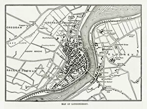Images Dated 10th April 2018: Map of Londonderry, Derry, Donegal, Northern Ireland, Victorian Engraving, 1840