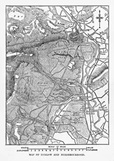 Images Dated 20th July 2016: Map of Ludlow, England Victorian Engraving, Circa 1840
