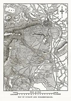 Images Dated 1st February 2018: Map of Ludlow, England Victorian Engraving, Circa 1840