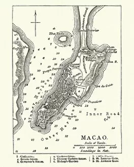 Images Dated 20th July 2018: Map of Macau, 19th Century