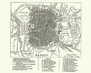 Images Dated 20th July 2018: Map of Madrid, Spain, 19th Century