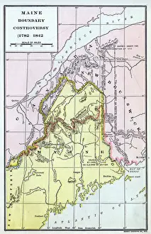 Prints of Color-coded map illustrates the Maine Boundary Controversy (1782 - 1842), late nineteenth century. The controversy led to the Aroostook War. (Photo by Interim Archives/Getty Images) Discover the World in Maps: Past, Present, and Beyond: Map Of The Maine Boundary Controversy (1782 - 1842)
