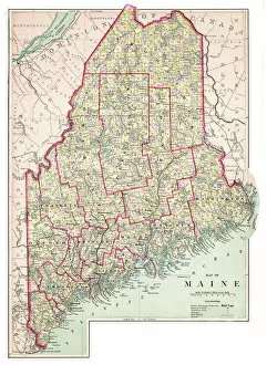 Paper Gallery: Map of Maine USA 1883
