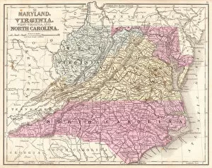 Images Dated 2nd August 2016: Map of Maryland Virginia North Carolina 1867