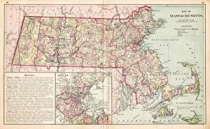 Images Dated 23rd February 2017: Map of Massachusetts USA 1883