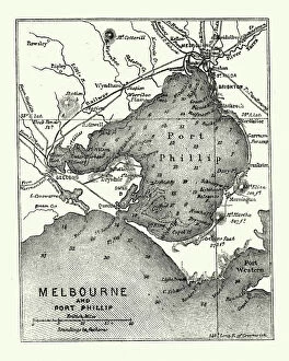 Images Dated 19th February 2019: Map of Melbourne and Port Phillip, Australia, 19th Century