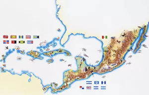 National Flag Gallery: Map of Mexico, Central America and Caribbean
