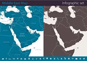 Images Dated 7th October 2017: Map of Middle East - Infographic Set
