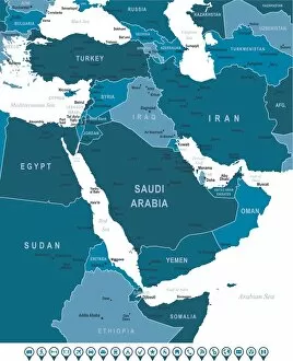 Images Dated 7th October 2017: Map of Middle East and Navigation Icons