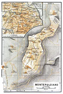 Map of Montepulciano - medieval and Renaissance hill town and comune in the Italian province of Siena, Italy - 1893