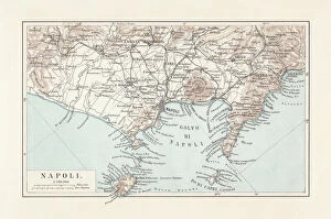 Images Dated 26th October 2018: Map of Naples and surrounding, Campania, Italy, lithograph, published 1897