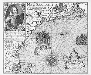 Sailing Ship Gallery: Map of New England by Explorer John Smith, Circa 1624