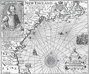 New England Prints: Map of New England with Portrait of John Smith
