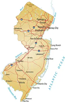 Map of New Jersey with highways on white background