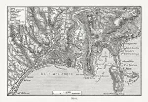 Map of Nice (France) and surroundings, wood engraving, published 1897