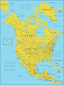 Map of North America. High detailed orange vector map with Borders and Rivers