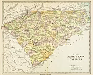 Images Dated 16th June 2015: Map of North and South Carolina1883
