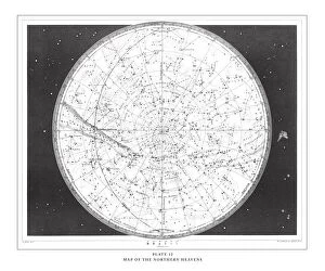 Images Dated 20th August 2019: Map of the Northern Heavens Engraving Antique Illustration, Published 1851