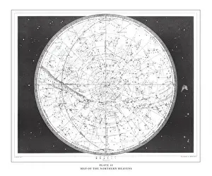 Map of the Northern Heavens Engraving Antique Illustration, Published 1851