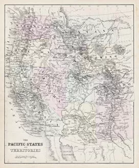Montana Collection: Map of Pacific States USA 1877