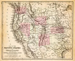Images Dated 23rd February 2017: Map of Pacific states USA 1883