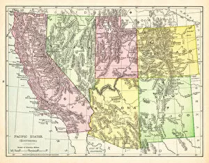 Wyoming Collection: Map of Pacific States USA 1895