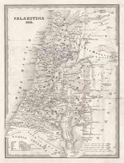 Israelite Prints: Map of Palestine, steel engraving, published in 1836