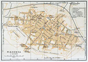 Map of Piacenza, a city and comune (municipality) in the Emilia-Romagna region of Northern Italy, Italy - 1893