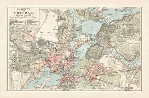 Images Dated 7th December 2018: Map of Potsdam and surroundings, Brandenburg, Germany, lithograph, published 1897