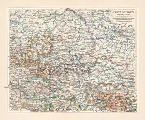 Map of the Province of Saxony, Germany (1816-1945), lithograph, 1897
