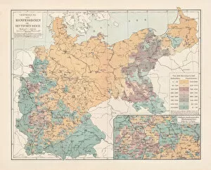 Images Dated 5th April 2018: Map of religious affiliation in Germany, lithograph, published in 1897
