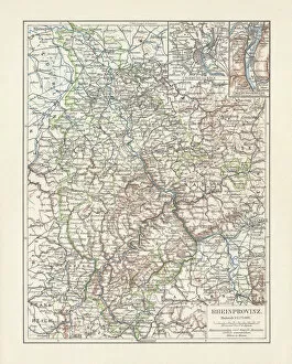 Images Dated 9th December 2018: Map of Rhine Province (Prussia, Germany), lithograph, published in 1897