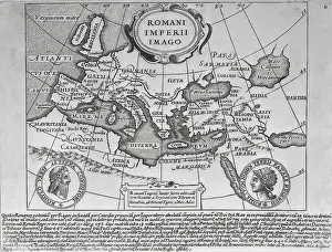 Latin Text Prints: Map of The Roman Empire from 18th Century Engraving