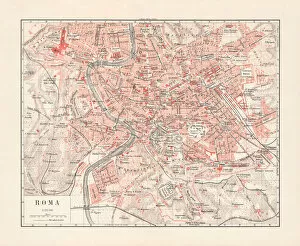 Images Dated 9th December 2018: Map of Rome, capital city of Italy, lithograph, published 1897
