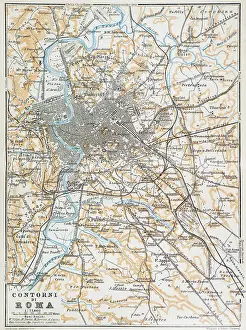 Map of Rome and surroundings, Italy - 1893