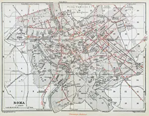 Map of Rome tramway system, Italy - 1893