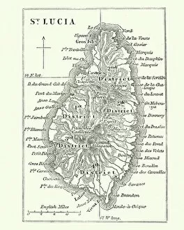 Images Dated 20th July 2018: Map of Saint Lucia, 19th Century