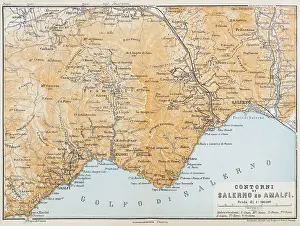 Map of Salerno and Amalfi coast, Italy - 1893