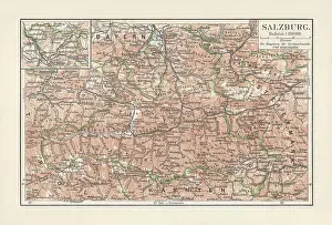 Map of Salzburg, federal state in Austria, lithograph, published 1897
