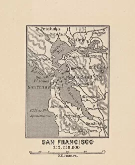 Images Dated 25th January 2016: Map of San Francisco Bay, wood engraving, published in 1882