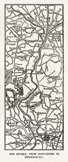 Images Dated 11th April 2018: Map of The Severn from Gloucester to Tewkesbury, Cambridgeshire, England Victorian Engraving, 1840