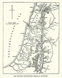 Historical Geopolitical Location Collection: Map showing the mountain ranges of Palestine