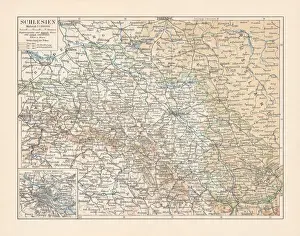 Map of Silesia, former German Empire, today Poland, lithograph, 1897