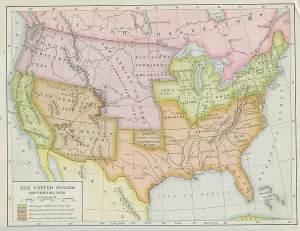 Prints of Color-coded map illustrates the status of slavery within the states and territories of the United States as of September 1850, late nineteenth century Discover the World in Maps: Past, Present, and Beyond: Map Of Slavery Prohibition In The United States
