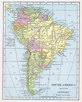 Prints of A color map of the continent of South America, 1922. (Photo by Interim Archives/Getty Images) Discover the World in Maps: Past, Present, and Beyond: Map Of South America