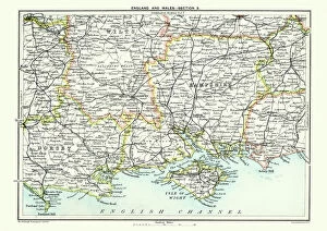 Equipment Collection: Map of South East England, Hampshire, Dorset, Wiltshire 1891