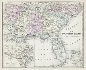 Images Dated 8th May 2018: Map of Southern States USA 1877
