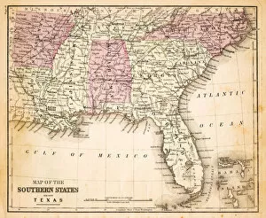 Images Dated 23rd February 2017: Map of Southern states USA 1883