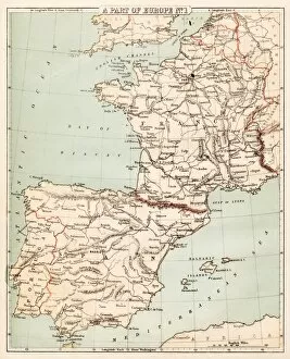 Images Dated 29th July 2016: Map of Spain and France 1869