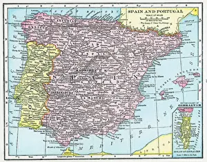Prints of A color map of Spain and Portugal, 1922. (Photo by Interim Archives/Getty Images) Discover the World in Maps: Past, Present, and Beyond: Map Of Spain And Portugal